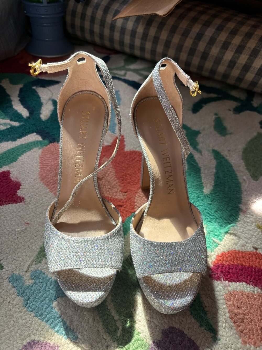 Stuart Weitzman Disco glitter platform sandal heels size 8.5